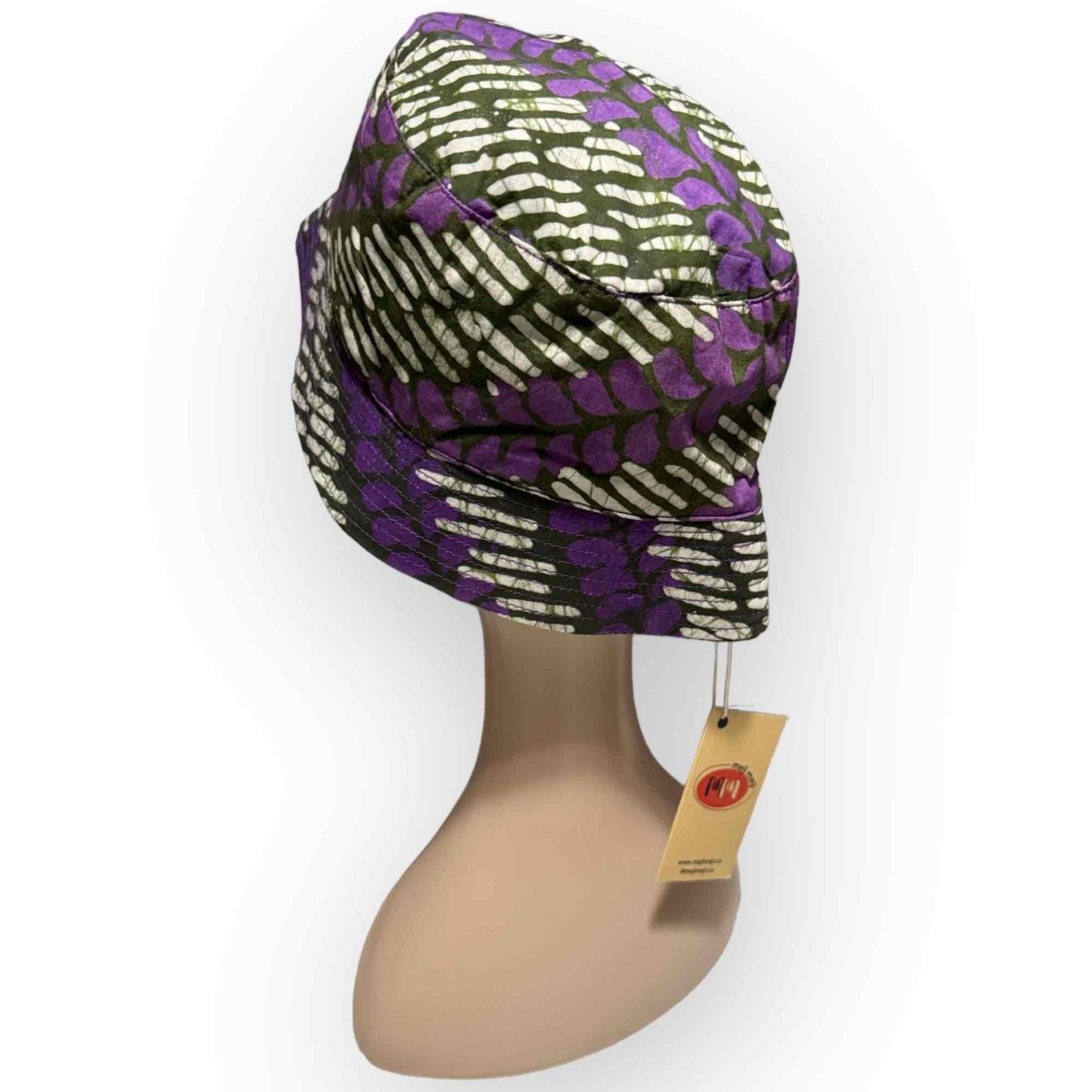 Nwt Meji Meji Adire Bucket Hat Purple, Black & White Abstract Print — image 5 of 8